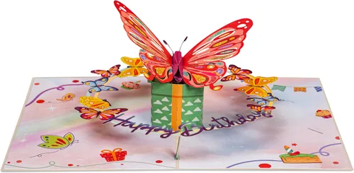Miniatura 5 de Paper Love Tarjeta de cumpleaños desplegable 3D, mariposa, para adultos y niños, cubierta de 5 x 7 pulgadas, incluye sobre y etiqueta para notas