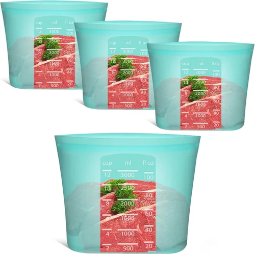 Miniatura 21 de Bolsas de Alimentos Reutilizables, Paquete de 12 Bolsas de Almacenamiento de Alimentos 100% Silicona que se Mantienen de Pie con Cierre Hermético