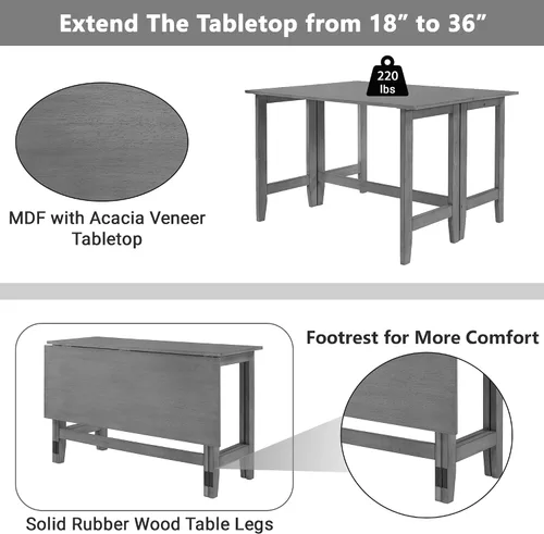 Miniatura 5 de LUMISOL Mesa de comedor plegable de hojas colgantes de granja, mesa de cocina de comedor abatible que ahorra espacio para 4, mesa de comedor