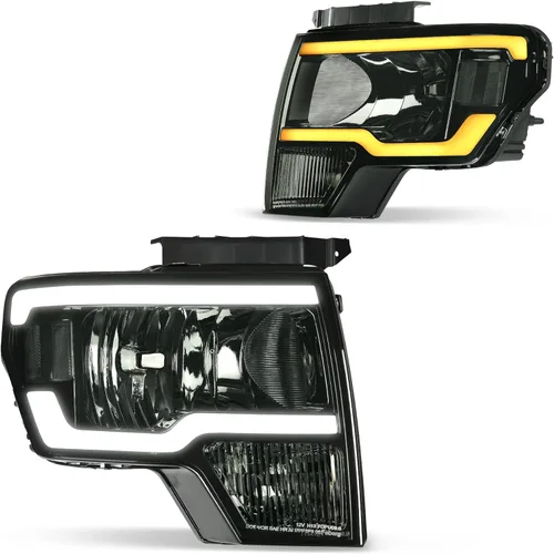 DWVO Conjunto de faros delanteros compatible con Ford F150 F-150 2009 2010 2011 2012 2013 2014 DRL faro con tubo LED Switchback lente ahumada (solo