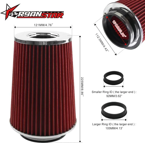 Miniatura 2 de RYANSTAR RACING Filtro de aire universal de cono de sujeción compatible con tres tamaños diferentes de 3 pulgadas, 3.5 pulgadas, 4 pulgadas, cono