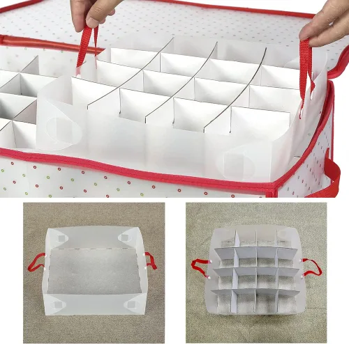 Miniatura 6 de Sattiyrch Caja de almacenamiento de plástico para adornos de Navidad con bandejas, divisores personalizables, soporte organizador de adornos