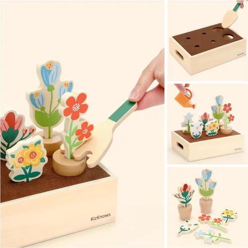 Miniatura 3 de Juego de herramientas de jardín de flores de madera, caja de jardinería y juego de herramientas de jardín, juguetes Montessori, aprendizaje