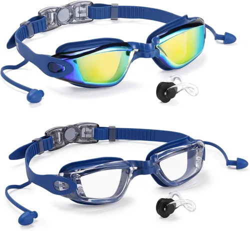 Miniatura 10 de Aegend - Gafas de natación, paquete de 2 gafas de natación sin filtraciones, para adultos, hombres, mujeres y jóvenes Negro claro y rosa rojo claro