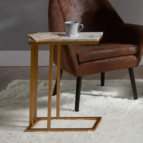 Miniatura 3 de Mesa auxiliar Nórdico mármol pequeña mesa de centro mesa de centro simple sala de estar sofá de hierro mesa de noche creativa mini mesa llena