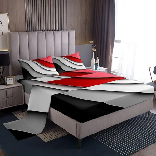 Miniatura 5 de Feelyou Juego de sábanas decorativas con ombre abstracto para niños y adolescentes, juego de sábanas rojas y negras de moda para dormitorio de niñas
