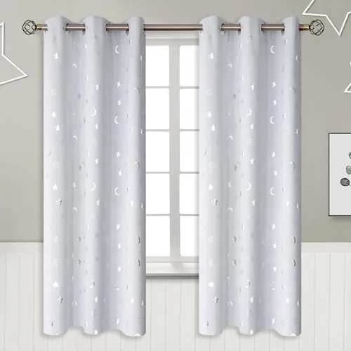 Miniatura 24 de BGment Cortinas opacas para dormitorio infantil, con aislamiento térmico, con ojales, estampado de estrellas plateadas, cortinas para oscurecer