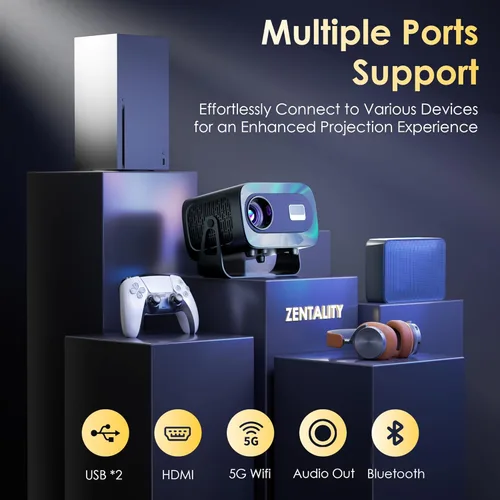 Miniatura 7 de Proyector con WiFi y Bluetooth, enfoque eléctrico y Keystone vertical, soporte HD 4K de 1080P, proyector inteligente con aplicaciones de transmisión