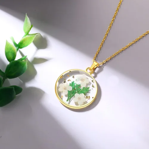 Miniatura 100 de Forget-Me-Not and Queen Anne's Lace Pressed Wildflower Necklace Birth Month Real Flower Necklace Gold/Silver Pressed Flower Jewelry