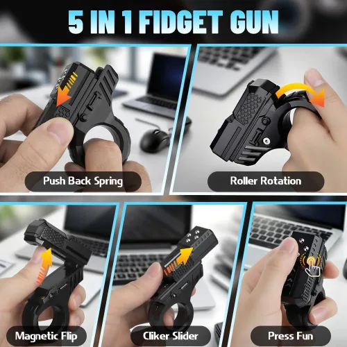 Miniatura 3 de Deslizador 3D Fidget para niños y adultos, anillo de plástico 5 en 1 EDC Fidget Spinner escritorio para aliviar el estrés, rodillo de mano