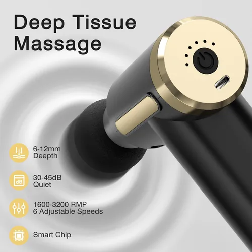 Miniatura 2 de COTSOCO - Pistola de masaje mini de mano, de tejido profundo con 6 velocidades, masajeador muscular inalámbrico con 4 cabezales, carga tipo C, Negro