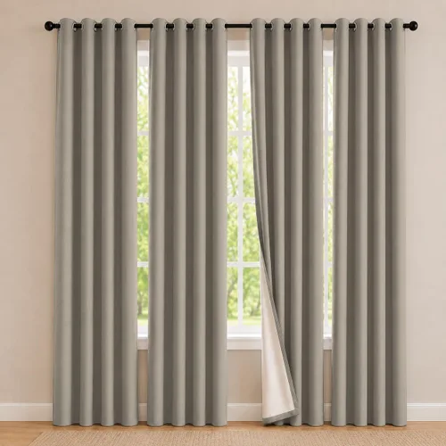 Miniatura 22 de 2 paneles de cortinas 100% opacas, cortinas ligeras con aislamiento térmico con ojales para dormitorio, sala de estar, tratamiento de ventana