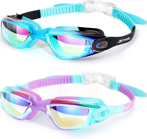 Miniatura 9 de Freela Gafas de natación para niños, paquete de 2 gafas de natación para niños de 3 a 14 años, gafas de natación para niños y niñas, antivaho