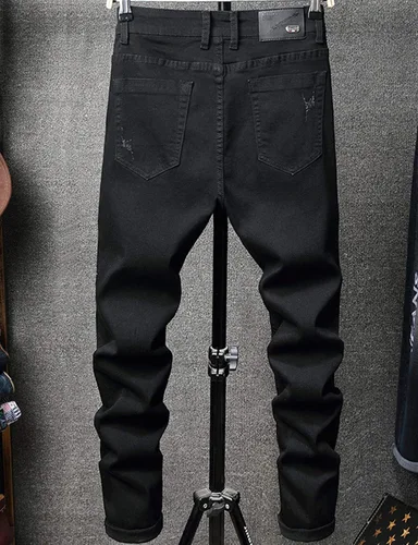 Miniatura 2 de GINZOUS pantalones vaqueros elásticos negros bordados con flores rojas para hombre