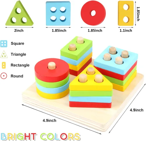 Miniatura 4 de WOOD CITY Juguetes de clasificación y apilamiento de madera Montessori para niños pequeños de 1, 2, 3 años, rompecabezas educativos