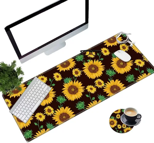 Miniatura 20 de Alfombrilla de mouse extendida grande para videojuegos, 31.5 x 11.8 pulgadas, alfombrilla antideslizante para mouse con bordes cosidos, portavasos