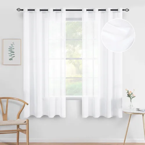 Miniatura 32 de MIULEE - Cortinas transparentes para ventana (2 paneles). Cortinas elegantes., Poliéster & Mezcla de poliéster, Blanco