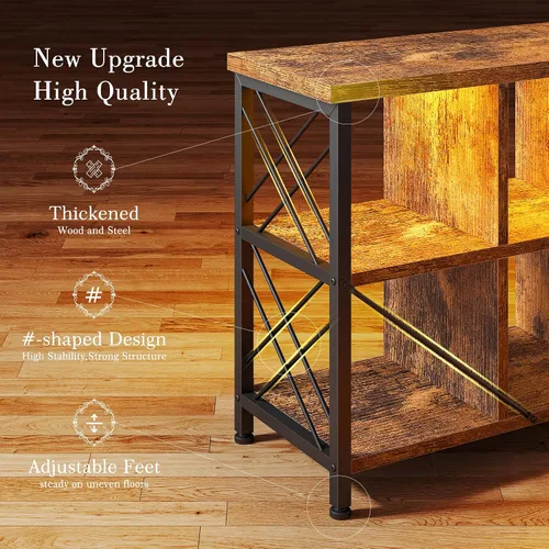 Miniatura 6 de DurayLoly Organizador de almacenamiento de 6 cubos con luz LED y estación de carga, estante de cubos de madera y metal, estante de libros horizontal