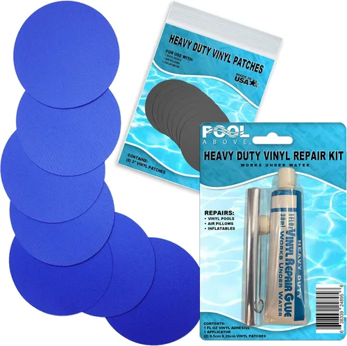 Miniatura 18 de Kit de parches de reparación de vinilo resistente para reparación de revestimientos de piscina sobre el suelo; inflables de pegamento y parches; Azul