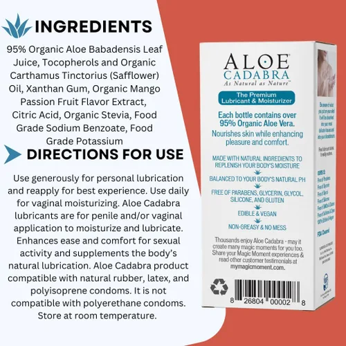 Miniatura 3 de Aloe Cadabra Lubricante personal saborizado orgánico Passion Lube para mujeres, hombres y parejas, mango Passion 2.5 onzas (paquete de 5)