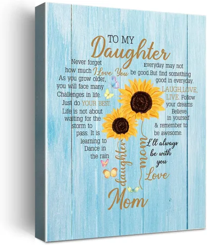 Miniatura 6 de Wailozco Lienzo colgante con texto en inglés "To My Beautiful Daughter", arte de pared enmarcado para decoración de pared de habitación de hija