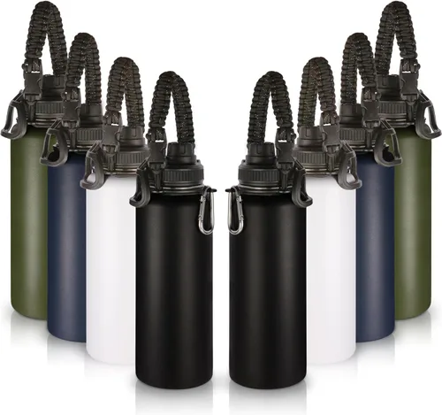 Miniatura 10 de Volhoply Botellas de agua aisladas en paquete de 2, 40 onzas, botella deportiva de acero inoxidable con asa de paracord y tapa con boquilla, taza