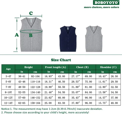 Miniatura 6 de BOBOYOYO Chaleco de suéter para niños, 100% algodón, chaleco para uniforme escolar, chaleco con botones para niños y niñas