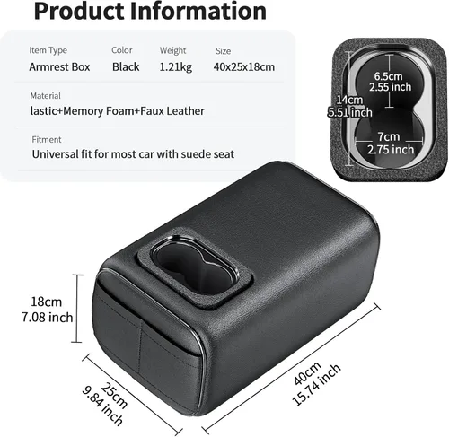 Miniatura 4 de Reposabrazos Trasero para Asiento de Coche 2 Filas Caja de Consola con Portavasos Universal Apoyabrazos para Asiento Trasero Caja de Consola