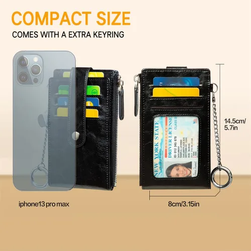Miniatura 4 de Huztencor Tarjetero de crédito para mujer, cartera pequeña RFID para mujer, delgada, funda para tarjetas con cremallera múltiple con llavero