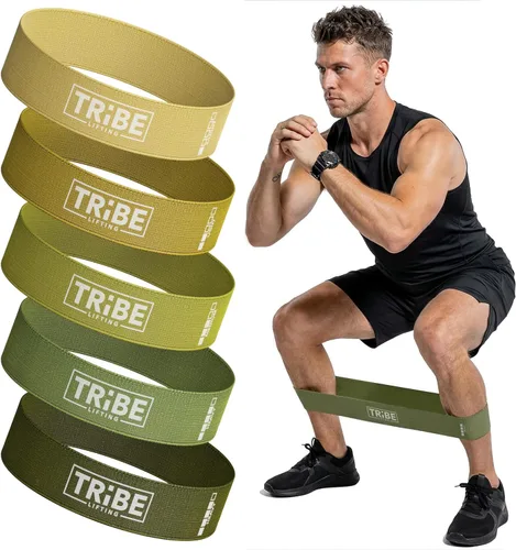 Tribe Lifting - Bandas de resistencia de tela para glúteos y piernas | Juego de 5 bandas de tela para entrenamiento | Bandas gruesas de glúteos para