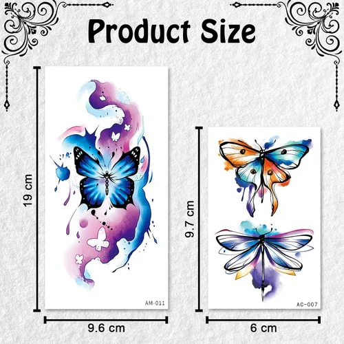 Miniatura 7 de Cerlaza 79 hojas de tatuajes de mariposa 3D temporales realistas para mujeres adultas, tatuajes falsos de acuarela, calcomanías temporales