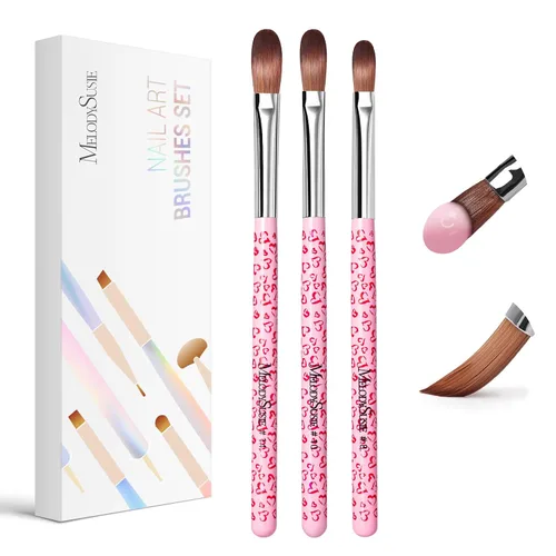 MelodySusie Juego de 3 brochas acrílicas para uñas, tamaños 8/10/14, herramienta profesional de arte de uñas para aplicación acrílica, polvo, A-Rosa