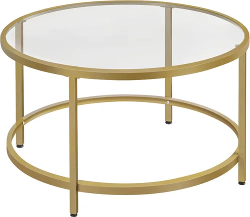 Miniatura 12 de Yaheetech Mesa de centro redonda de cristal de 27.6 pulgadas, mesa de centro pequeña para sala de estar, mesas de centro circulares negras con parte