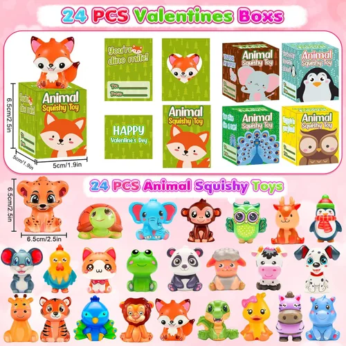 Miniatura 5 de vewicokop Regalos del día de San Valentín para niños con juguetes blandos de animales, paquete de 24 juguetes de alivio del estrés de aumento lento