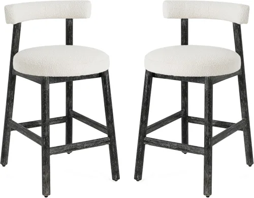 Miniatura 4 de Christopher Knight Home Annes Taburetes de Bar de Altura de Mostrador Juego de 2, Taburete de Bar Redondo de Tela Boucle para Isla de Cocina, Silla
