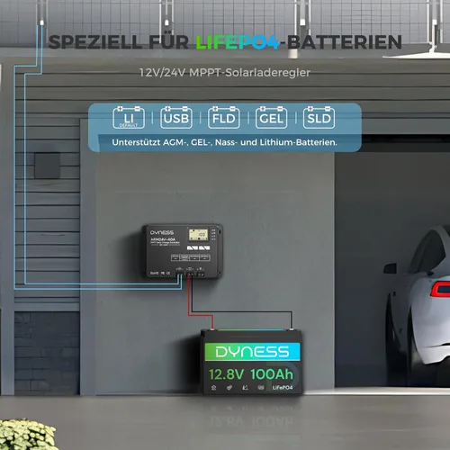 Miniatura 3 de Dyness Controlador de carga solar MPPT automático de 40 A, 12 V/24 V, control de aplicación y pantalla LCD, regulador solar de 40 amperios