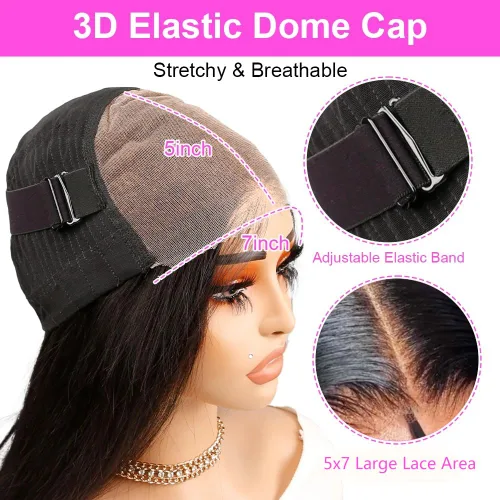 Miniatura 5 de Pelucas de cabello humano sin pegamento de 7 x 5, predepiladas, densidad del 200%, peluca para usar y llevar, precortada, sin pegamento, peluca