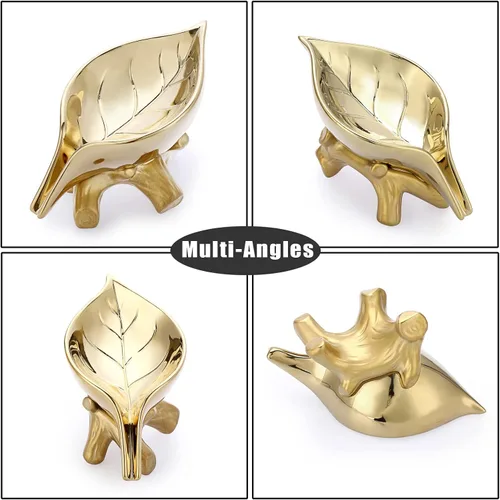 Miniatura 4 de JUXYES Jabonera de cerámica autodrenante, jabonera única en forma de hoja, bandeja decorativa para jabonera de mesa, ahorrador de jabón para bañera