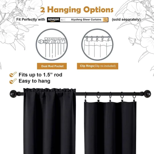 Miniatura 2 de Aiyufeng - Cortinas opacas negras cortas de 36 pulgadas para Halloween, juego de 2 paneles con bolsillo de barra para privacidad, cortinas de capas