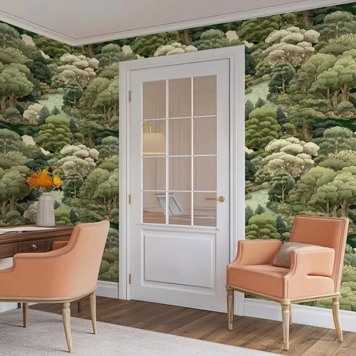 Miniatura 5 de Papel Tapiz de Bosque Vintage Despegar y Pegar Removible Naturaleza Botánico Árbol Río 17.7" x 118.11" Papel de Pared Acuarela Autoadhesivo Papel