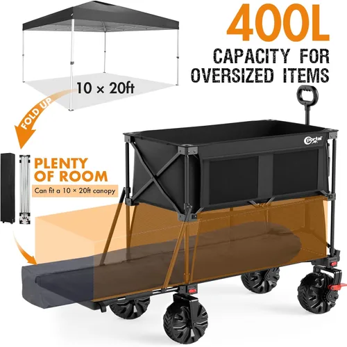 Miniatura 3 de Portal - Carro plegable grande de doble cubierta con frenos, carro de utilidad plegable resistente de 660 lb, ruedas grandes todo terreno de 400 L