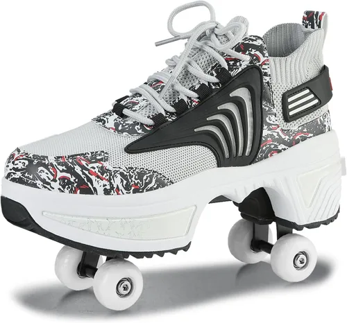 Zapatos de patinaje para mujer, cuatro rondas, zapatos de patines de ruedas para niños que se convierten en patines de ruedas, zapatos ligeros al