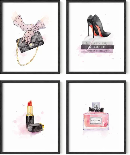 Miniatura 19 de HAUS AND HUES Decoración de pared de maquillaje para habitación de glamour, juego de 4 cuadros de moda para pared, arte de pared con lápiz labial