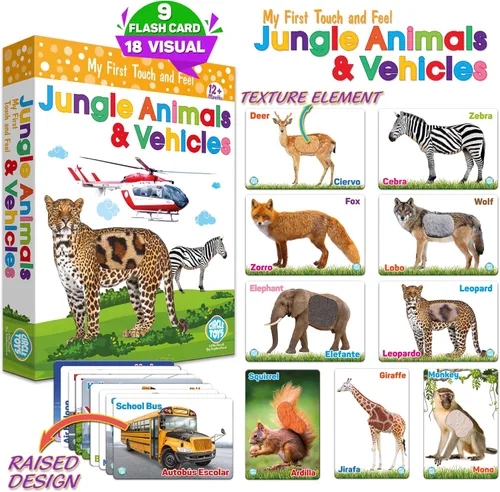 Miniatura 2 de My Touch and Feel - Tarjetas didácticas de doble cara con imagen bilingüe en inglés y español para bebés, niños pequeños, niños, aprender animales
