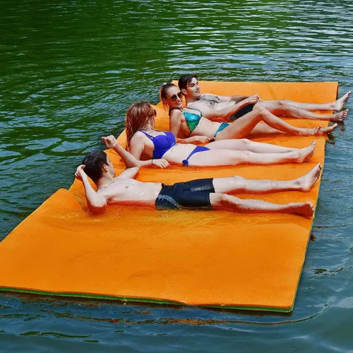 Miniatura 10 de Goplus Almohadilla de agua flotante de 12 x 6 pies, alfombrilla de espuma XPE de 3 capas resistente al desgarro, con dispositivo de amarre y correas