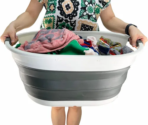 Miniatura 7 de SAMMART Cesta plegable de plástico para lavandería de 39L (10.3 galones), tina de lavado plegable, fácil almacenamiento y ahorro desplegable