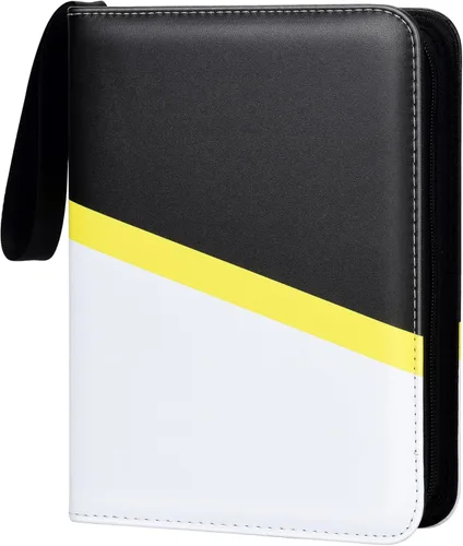 Carpeta para tarjetas coleccionables de 4 bolsillos con cremallera y correa de mano, capacidad para hasta 400 tarjetas, carpeta TCG de piel 5.