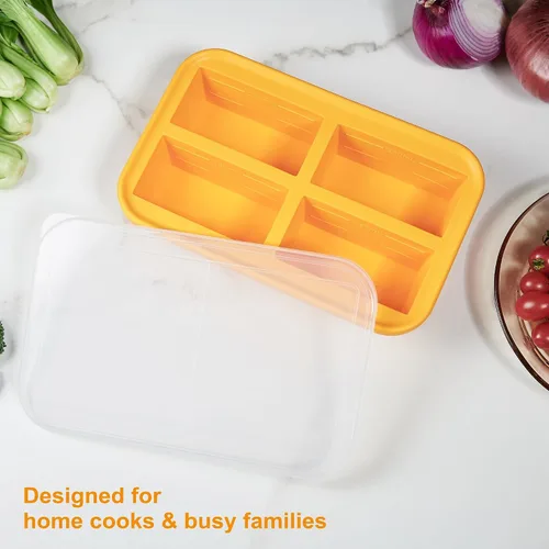 Miniatura 2 de Bandeja de silicona para congelador Bangp para cubitos de hielo de sopa, bandeja de congelación de 1 taza con tapa para preparación de comidas