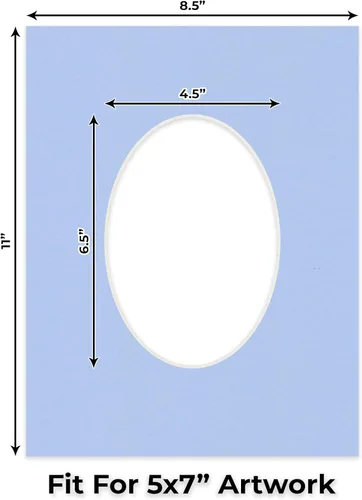 Miniatura 2 de Tapete de 8.5 x 11 pulgadas con corte biselado para fotos de 5 x 7 pulgadas, diseño ovalado, color azul bebé, sin ácidos, mate para proteger tus
