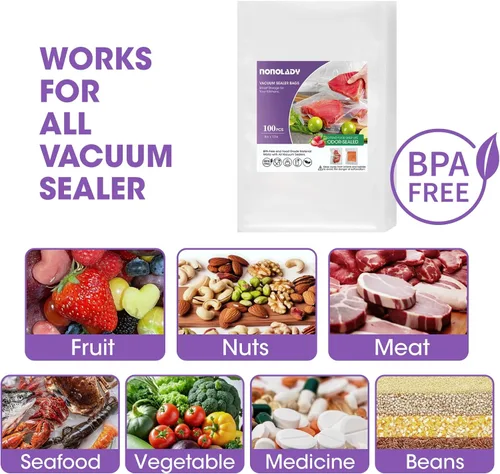 Miniatura 5 de Bolsas selladoras al vacío para alimentos, 100 cuartos de galón de 8 x 12 pulgadas precortadas, grado comercial, sin BPA, resistentes con superficie